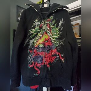 Vurt Men's Sweater jacket Hoodie Black sz Lg Skull Emo ribcage guts halloween